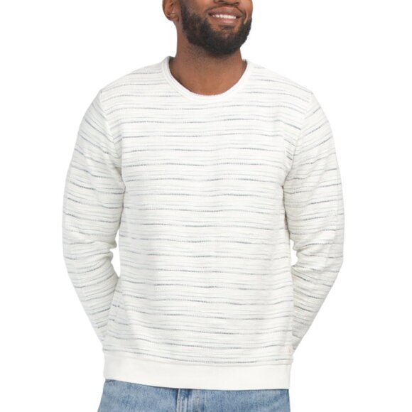 MARINE LAYER Natural Textured Stripe Crew Neck Sweatshirt - Picture 1 of 2